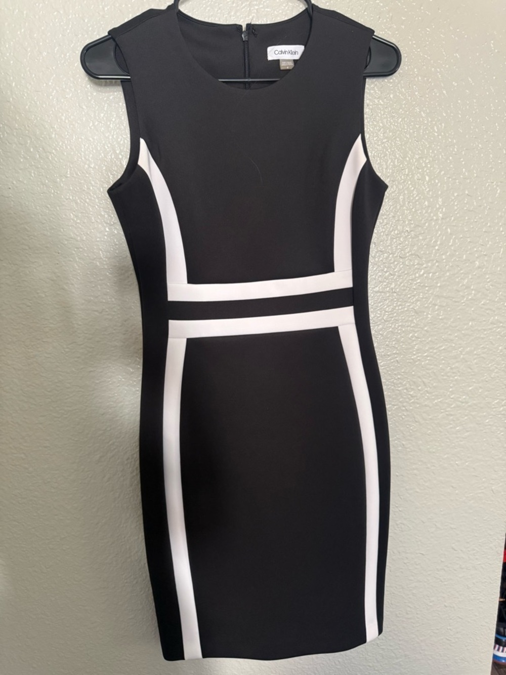 Calvin Klein Black and White Colorblock Midi Dress
